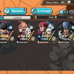[NTT1520][ IOS ONLY ] 5 EX + 1274 GEMS IOS / Kuzan + Kid And Law + Ace And Yamato + Shanks Divine Departure + Zoro , Support 128% , Good Medal 0